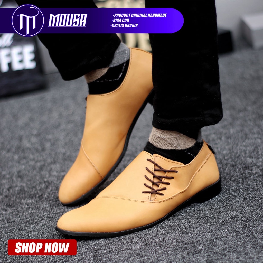 Sepatu Pantofel Kerja Kantor Kulit Asli Formal Hitam Pria Mousa Megan