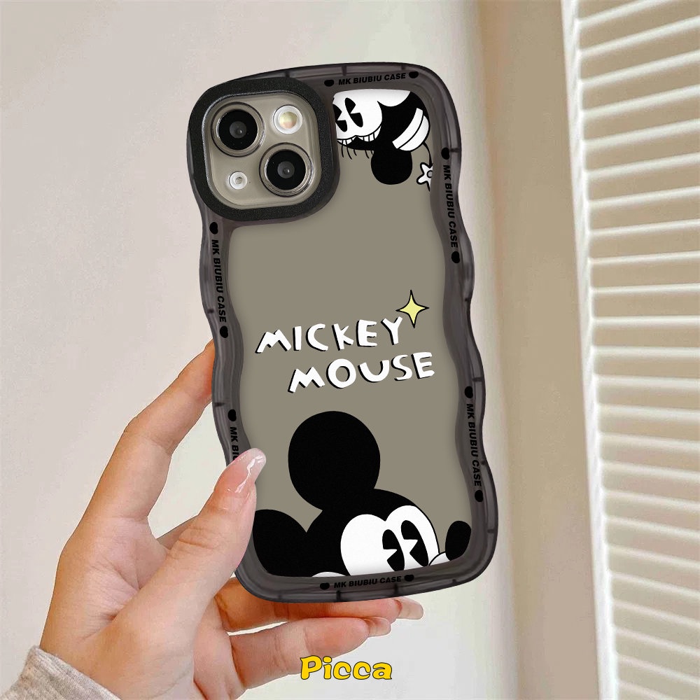 Casing Realme C53 C33 C12 C35 9Pro+9i 56i C15 8 8Pro C30 C25 C25Y C17 C11 C21Y C25s 5i 7 C20 C20A 9 8i C3 7i Kartun Lovely Mickey Mouse Couple Lembut Bergelombang Tepi TPU Case