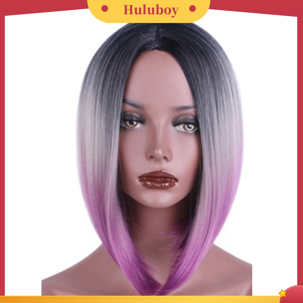 Wig Rambut Ekstensi Model Pendek Lurus Warna Gradasi Tahan Panas Untuk Wanita