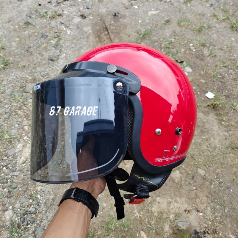 HELM BOGO DEWASA POLOS MODEL RETRO FULL LEHER SNI