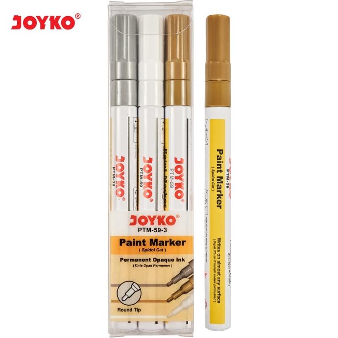 

Paint Marker Spidol Cat Permanen Joyko PTM-59-3 Round Tip 1 Set 3 Pcs