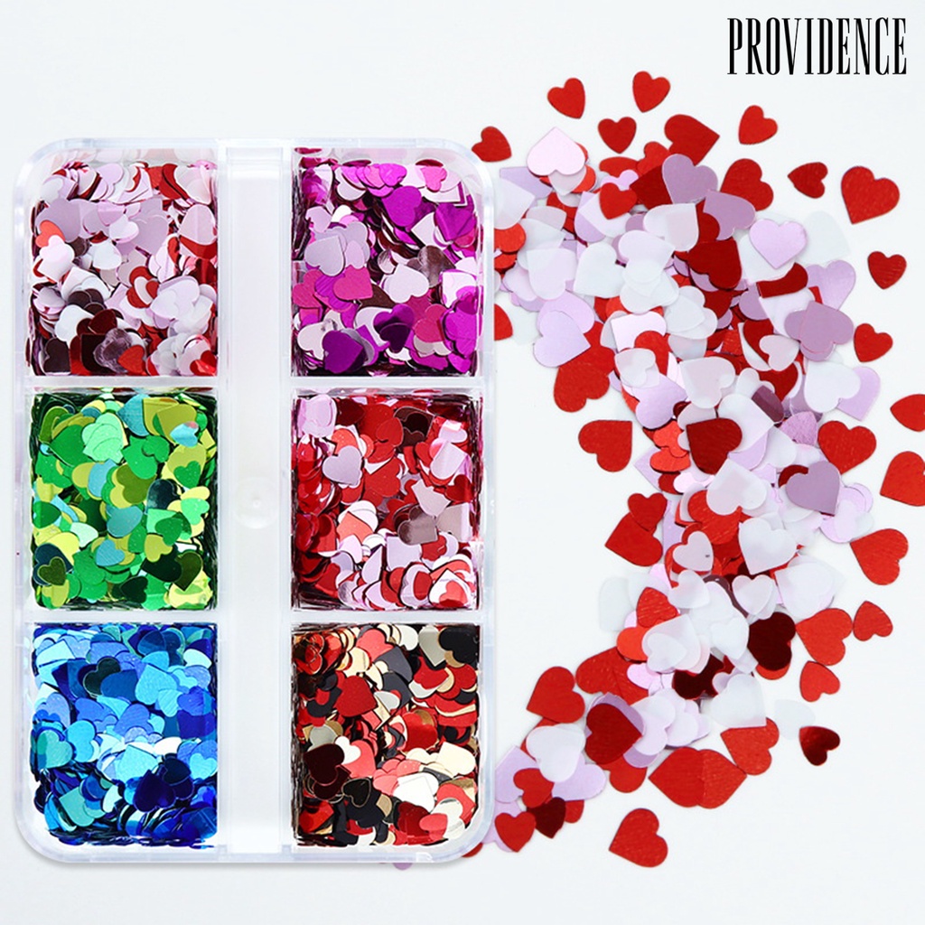 Providence 1kotak Nail Art Sequin Shining Light-Reflective Sparkling DIY Efek Visual Yang Mempesona 6kisi Hari Valentine Berbentuk Hati Kuku Glitter Aksesoris Kuku