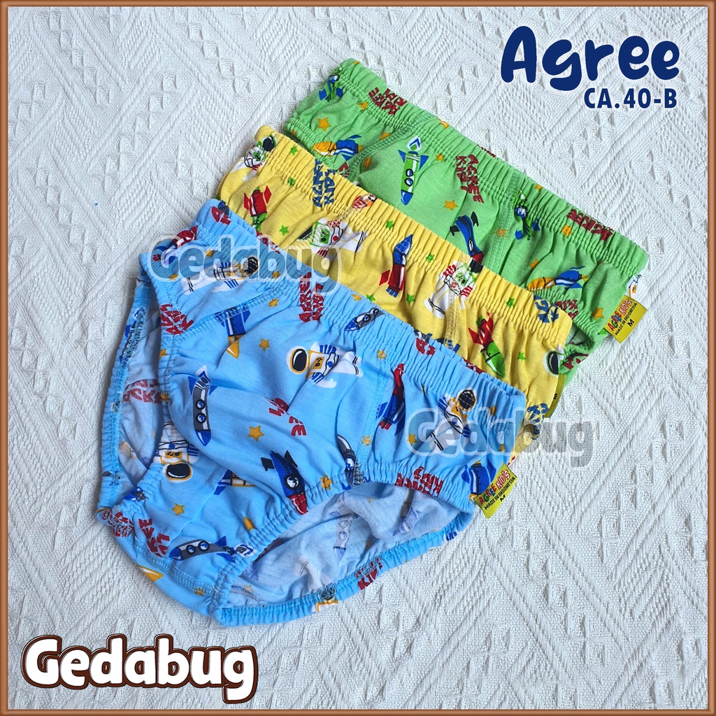 3 Pcs - Celana dalam anak Agree CA 40 Print warna | CD Agree Kids Karet kerut | Gedabug