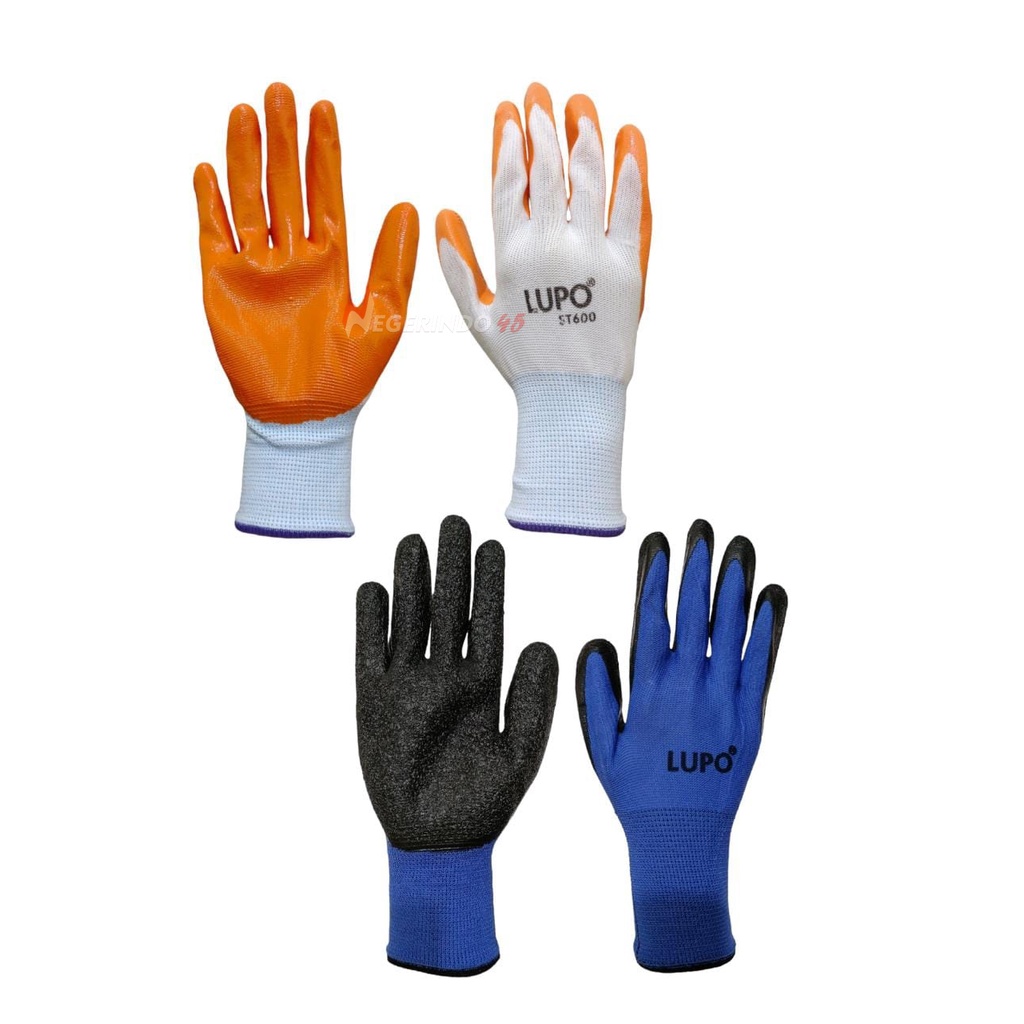 SARUNG TANGAN LUPO NYLON LATEX  PALM FIT ANTI SLIP GUNTERO KACA ANTI GORES SAFETY HAND GLOVES