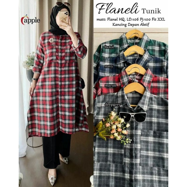 Flaneli Tunik, TUNIK FLANEL CANTIK MODIS FIT XXL LD 110 BAHAN FLANEL IMPORT TERMURAH OOTD