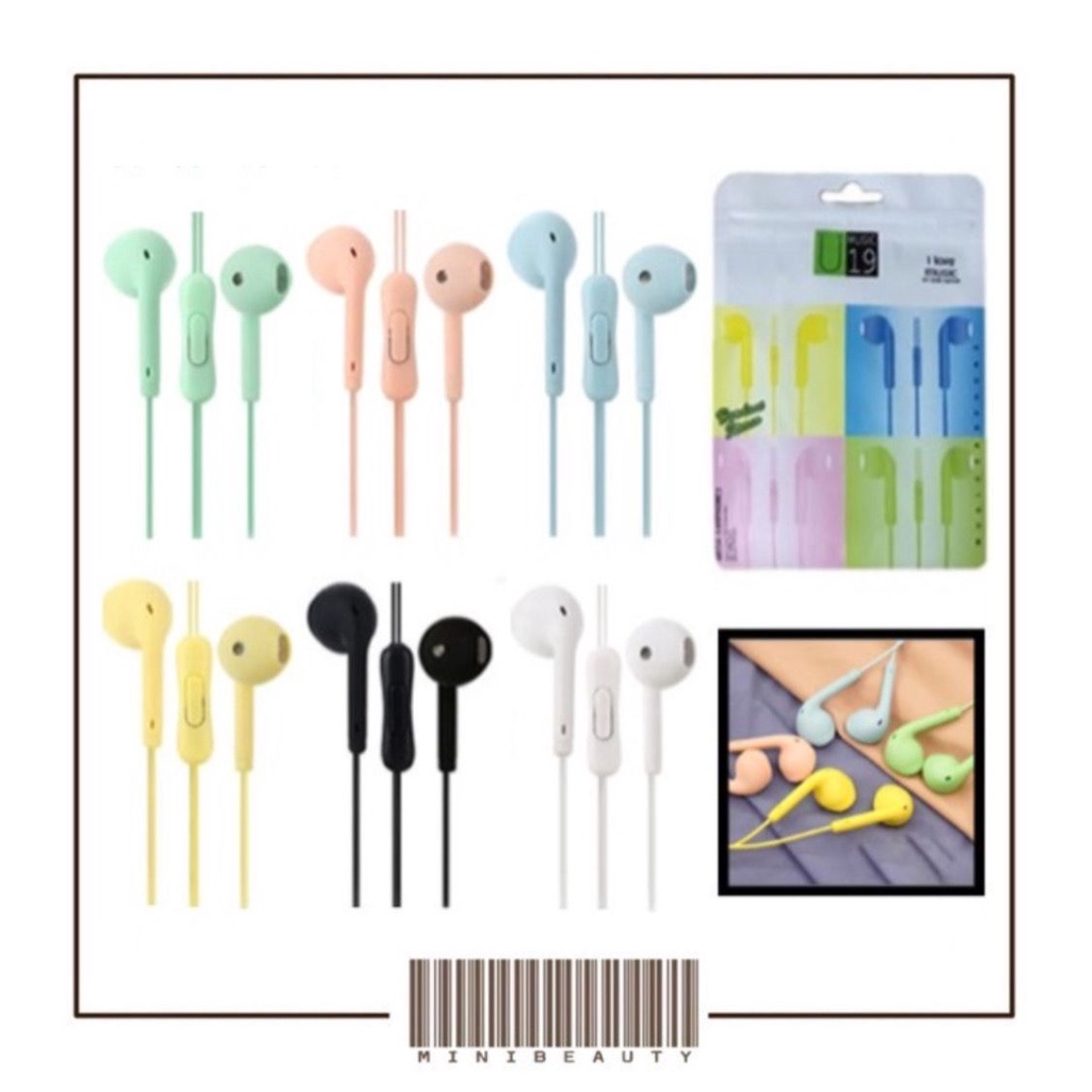 headseat macaron u19 hifi headset stereo extra bass handsfree matte colorfull earphone jack 3.5mm with mic