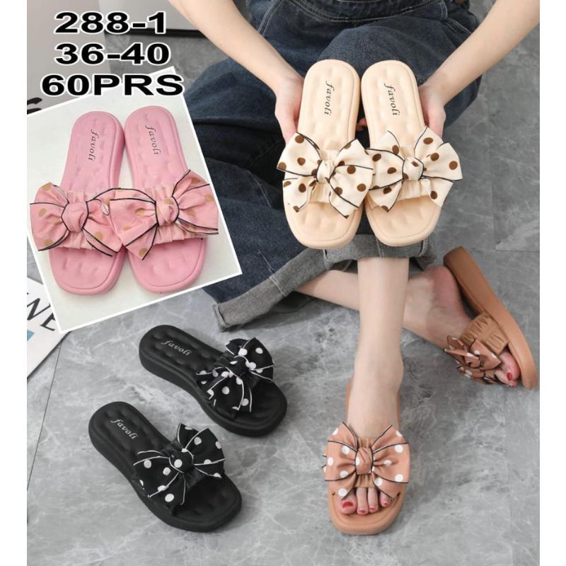 SANDAL FLAT WANITA TERBARU PITA KAIN POLKADOT RUBBER IMPORT NYAMAN 2022 / 2023 LCK 288-1 UK 36-40