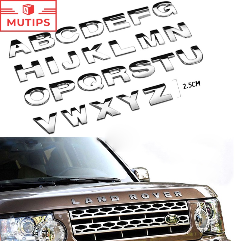 1pc 25mm 3D Logam DIY Alfabet Huruf Angka Emblem Stiker Mobil Silver Badge Decal Aksesoris Deco