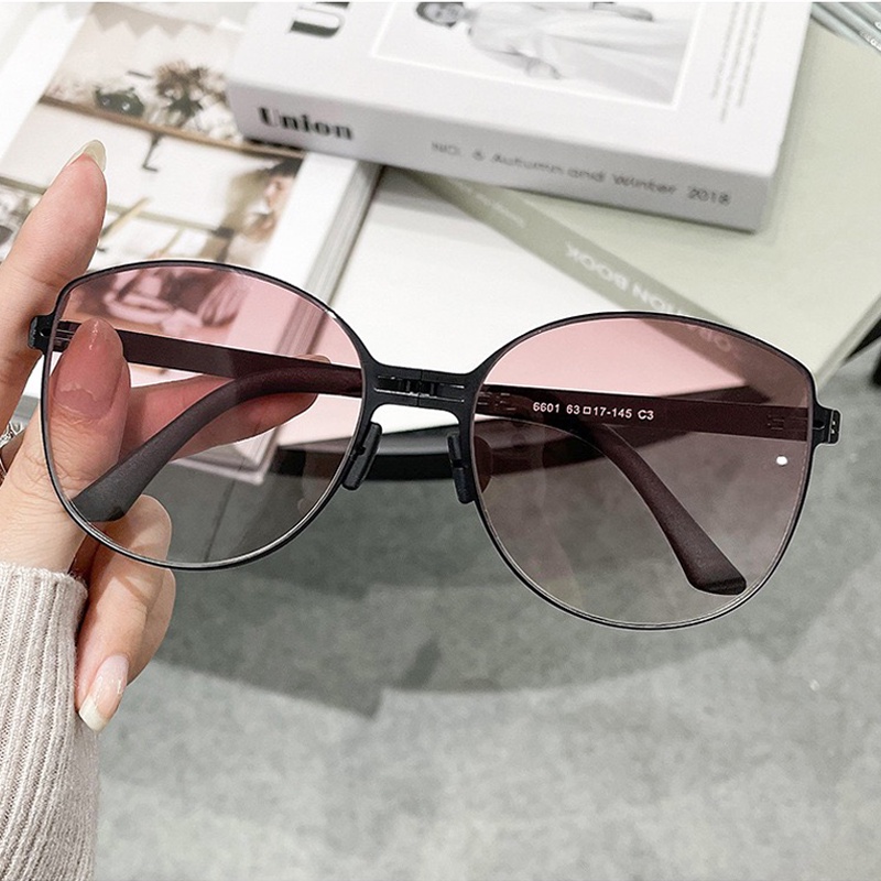 Kacamata Hitam Metal Lipat Untuk Wanita Pria Portable Perlindungan UV Warna Gradasi