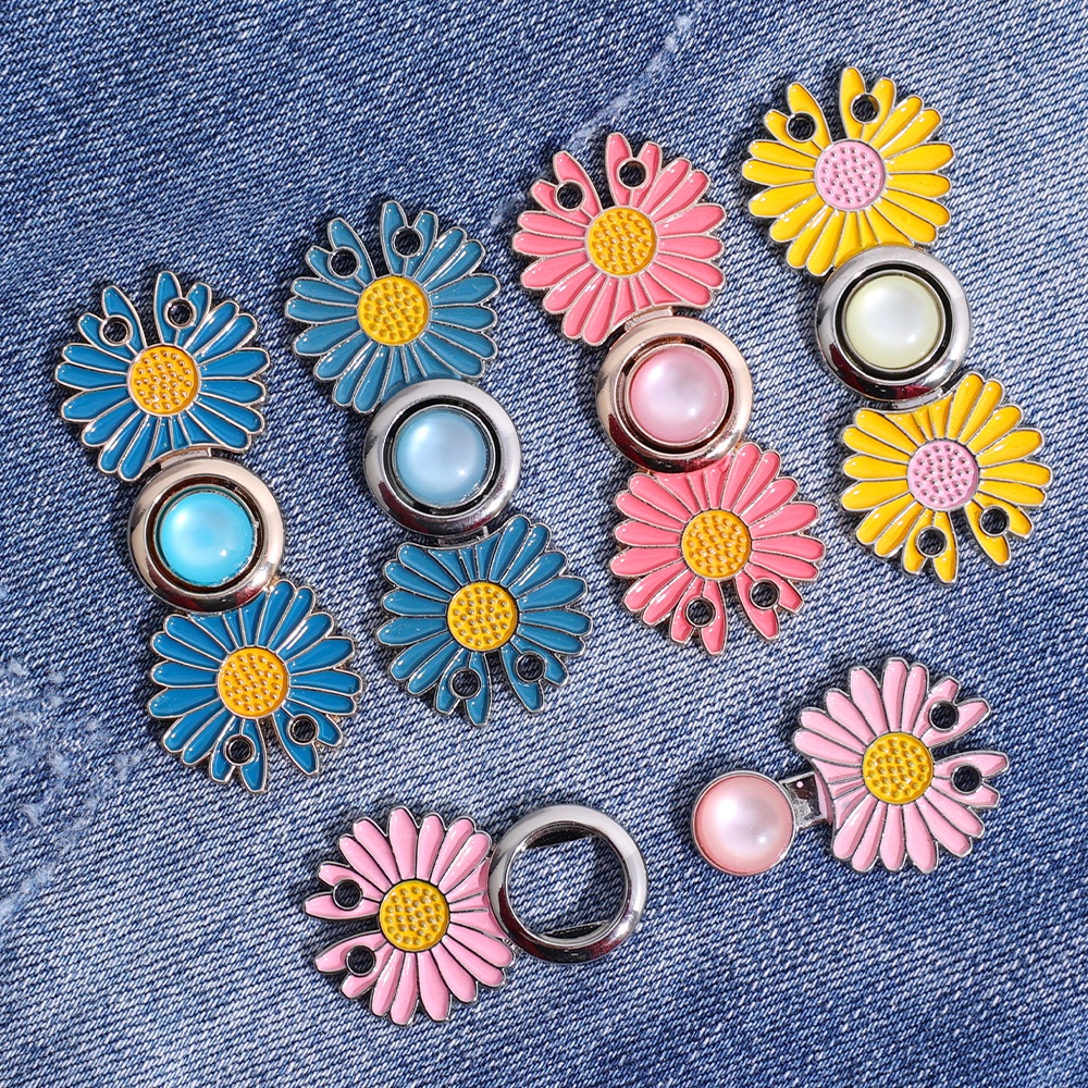 [Harga Grosir] DIY Kancing Jahit Tak Terlihat Adjustable Jeans Pinggang Tombol Ditarik Dilepas Mode Daisy Pola Penyesuaian Pinggang Klip Logam