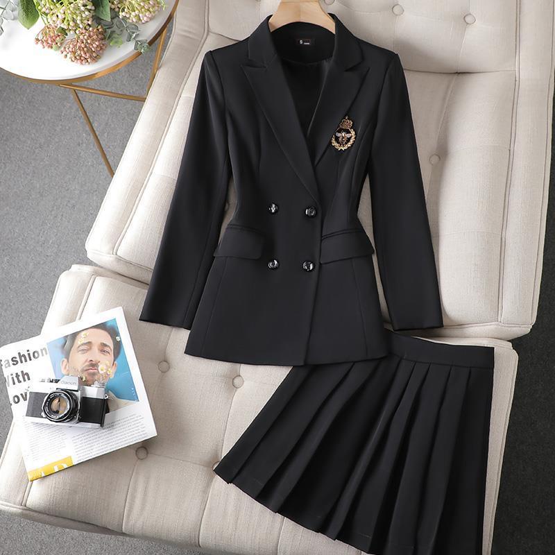 Blazer Rok Wanita Bigsize BB 100 KG 4XL Hitam Kopi Hijau Pakaian Kerja 1 Set Furing Rok Pendek