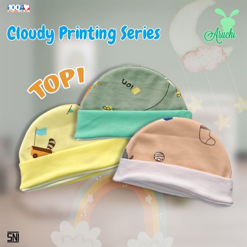 3Pcs Aruchi Topi Bayi Motif - Topi Bayi isi 3