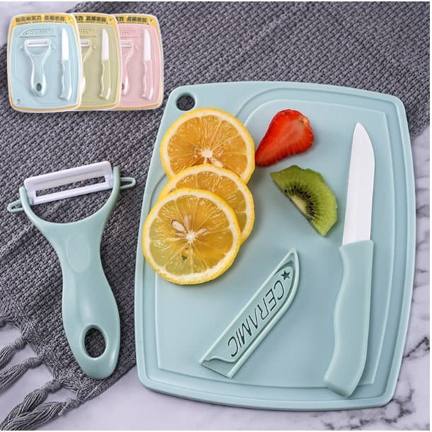 Nama - .Pisau Set Keramik 3in1 Talenan Peeler Buah