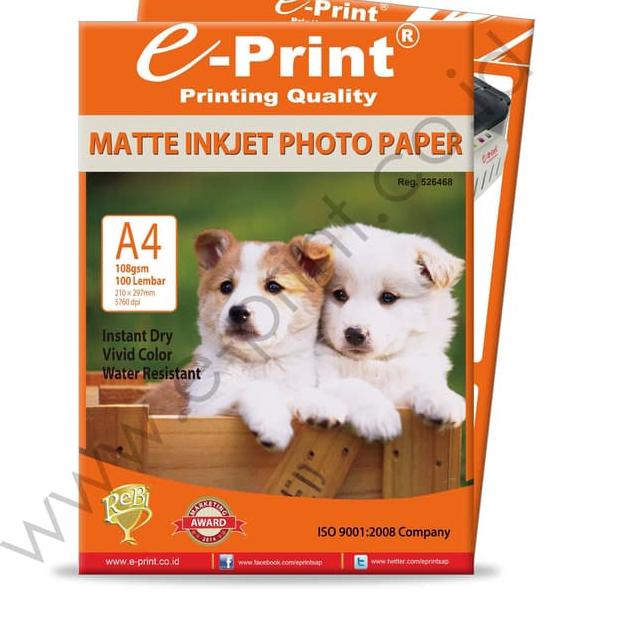 

~ EPRINT MATTE INKJET PO PAPER 108 GSM KERTAS FOTO Model Baru
