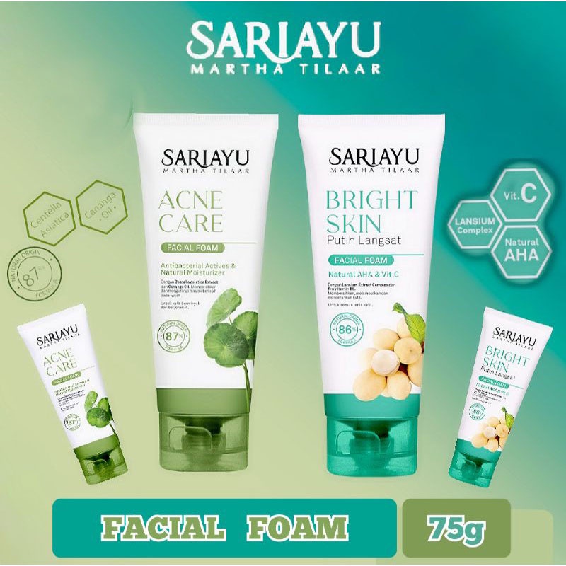 Sariayu Facial Foam Bright Skin Putih Langsat I Acne Care | Face Scrub | Peel Off Mask | Body Scrub | Moisturizer