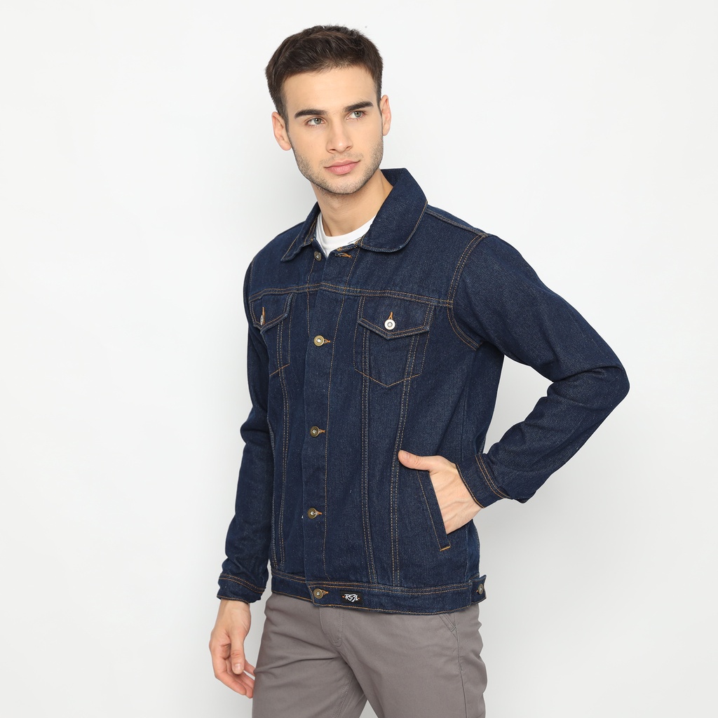 RS31 Jaket Jeans Pria Jumbo High Quality Sie M-5XL - Jacket Denim Cowok Warna Blue Indigo