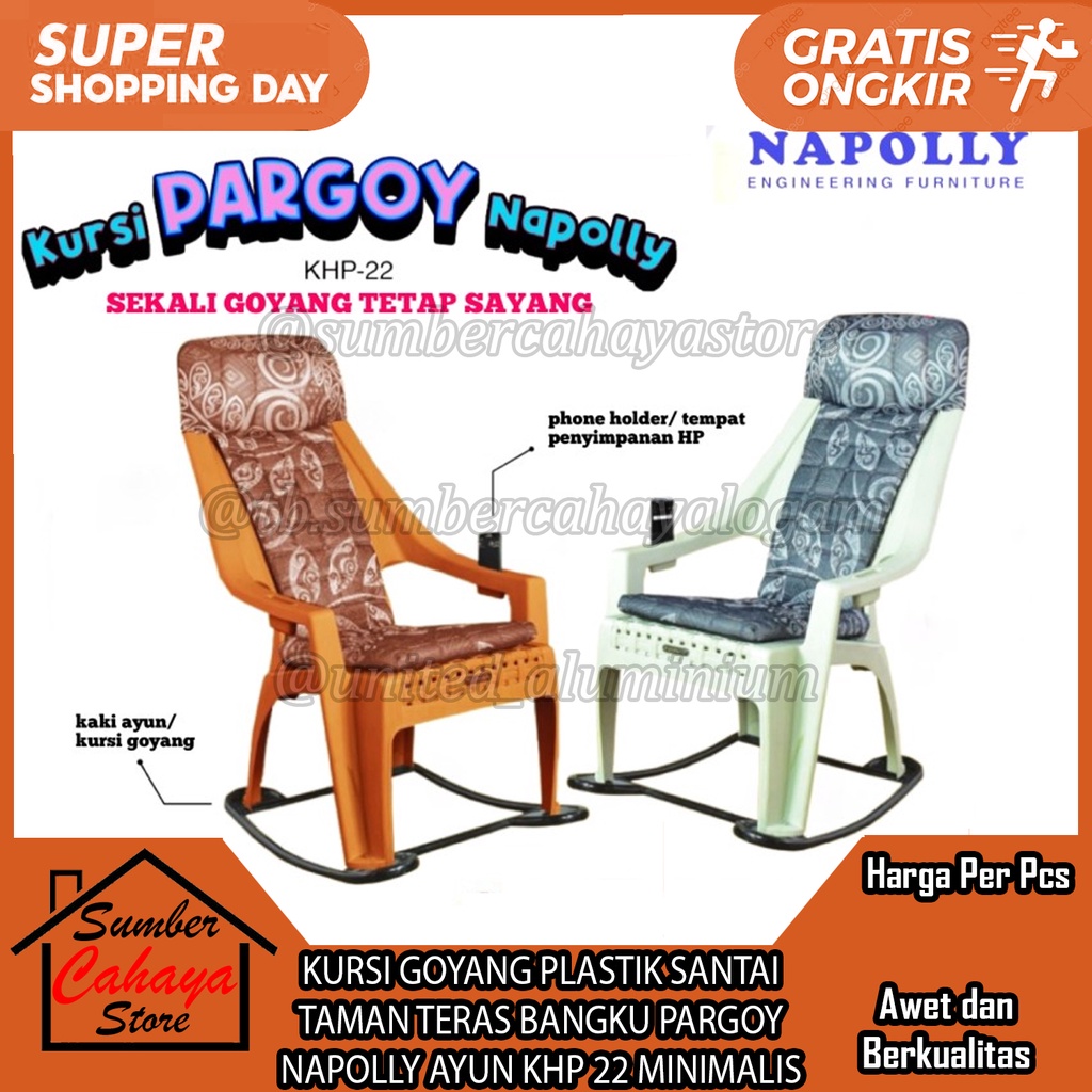 KURSI GOYANG PLASTIK SANTAI TAMAN TERAS BANGKU PARGOY NAPOLLY AYUN KHP 22 MINIMALIS SENDER SANDARAN 