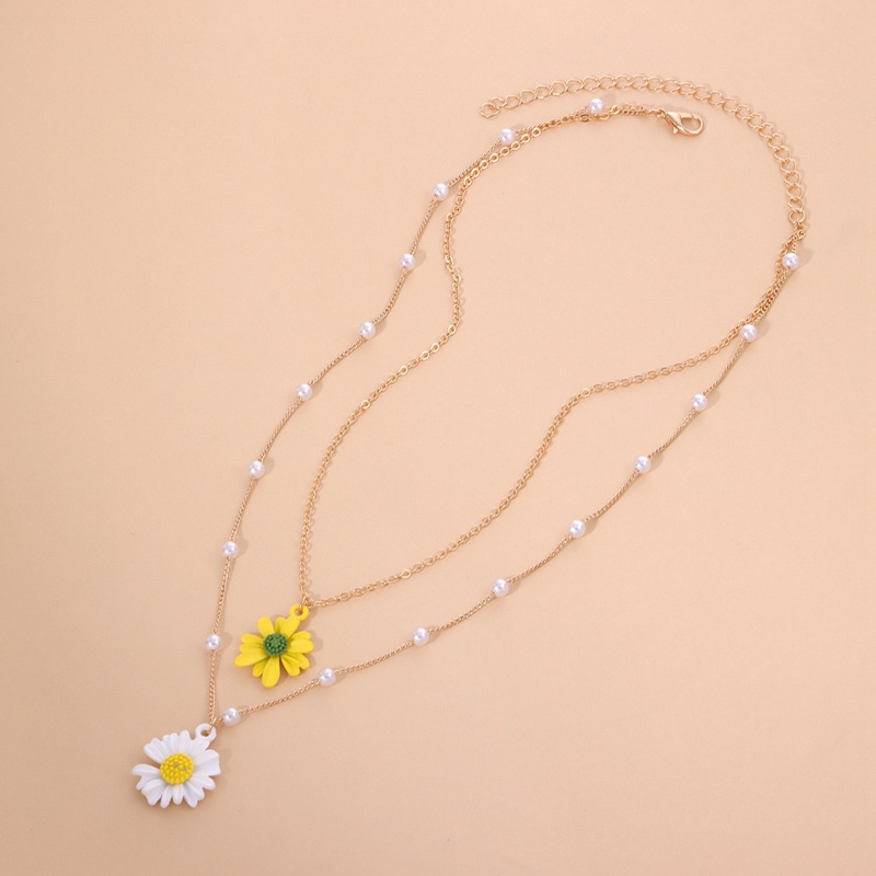 Fashion Berlapis Mutiara Bunga Liontin Kalung Perempuan Daisy Kecil Mutiara Rantai Kerah Kalung Boho Vintage Perhiasan Hadiah