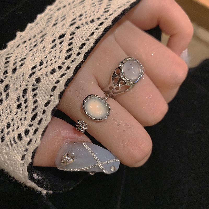 YEEZII Set Cincin Opal Perak Vintage Untuk Wanita Vintage Perhiasan Cincin Jari Vintage Y2K Aksesoris