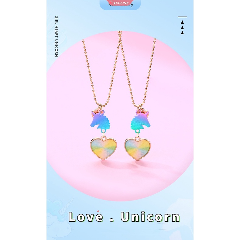 Fashion Warna Baru unicorn Cinta Kalung Kartun Hadiah Hari Anak Tujuh Warna Gradasi Cat Semprot BFF Teman Baik Kalung [ZXL]