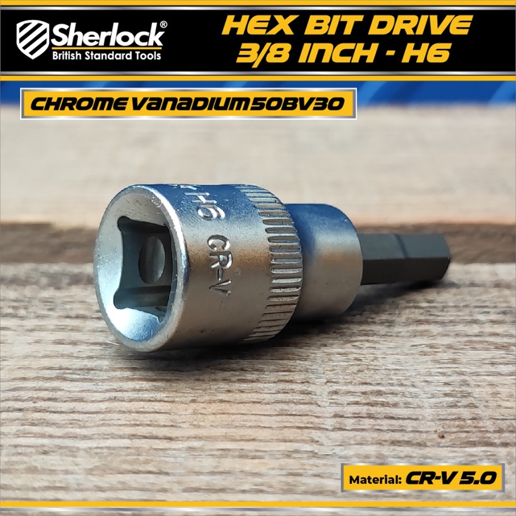 Mata Kunci Sok Socket Drive 3/8 &quot; inch Sherlock Hex Bit Shock L 6 mm