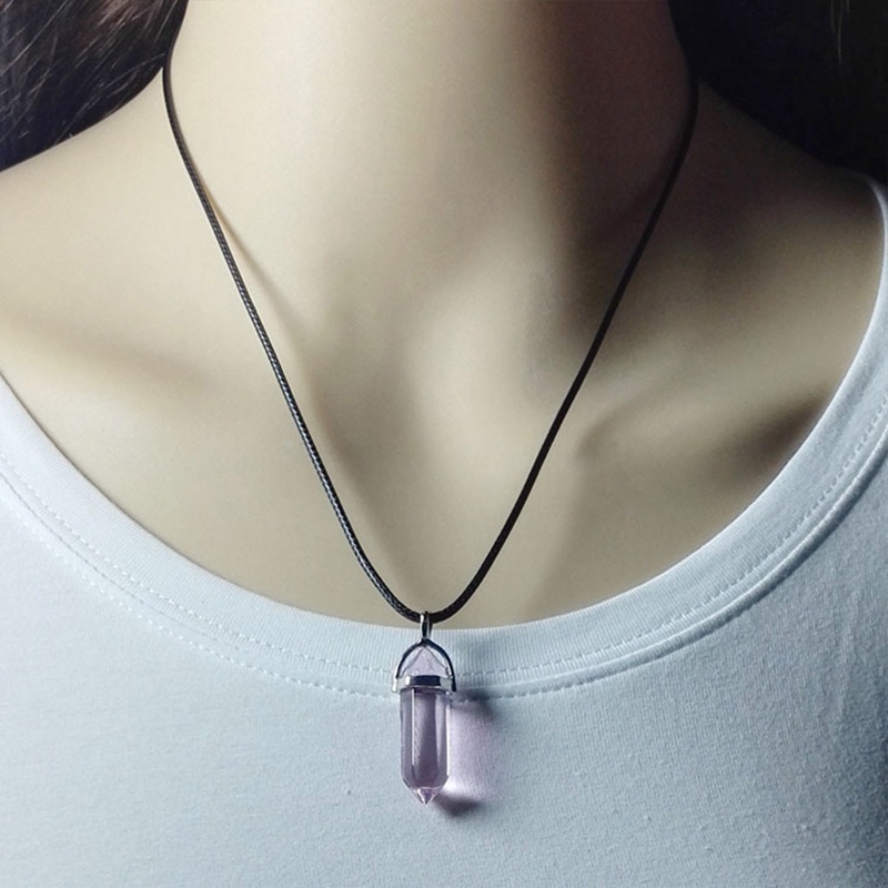 Fashion Batu Opal Hexagonal Kolom Kuarsa Kalung Alami Pink Kristal Liontin Kalung Pernyataan Bohemian Perhiasan
