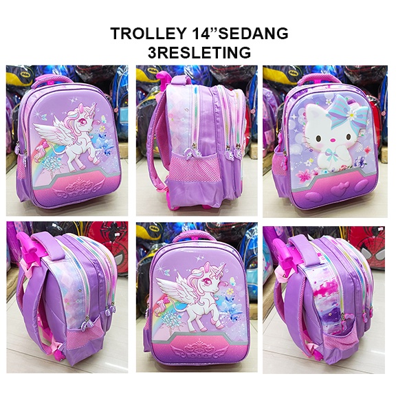 PROMO TROLLEY DORONG PREMIUM TAS ANAK SEKOLAH TK / SD UNICORN TIMBUL PITA DAN JAGOAN LAKI LAKI 3 RESLETING IMPORT ( OSH COOL 13inch TK - 14inch SEDANG TK BESAR / SD ) PILIHAN VARIAN