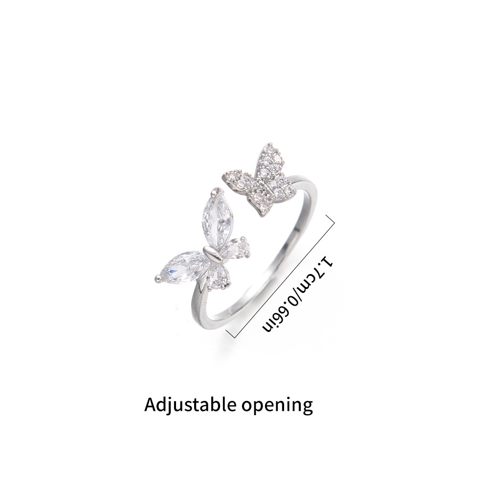 Hadiah Yang Indah Elegan Cincin Jari Cincin Pesta Cincin Bertatahkan Zirkon Minimalis Sederhana Korea Mengkilap Lucu Kristal Kupu-Kupu Wanita Perempuan Pernikahan Fashion Perhiasan Adjustable Open