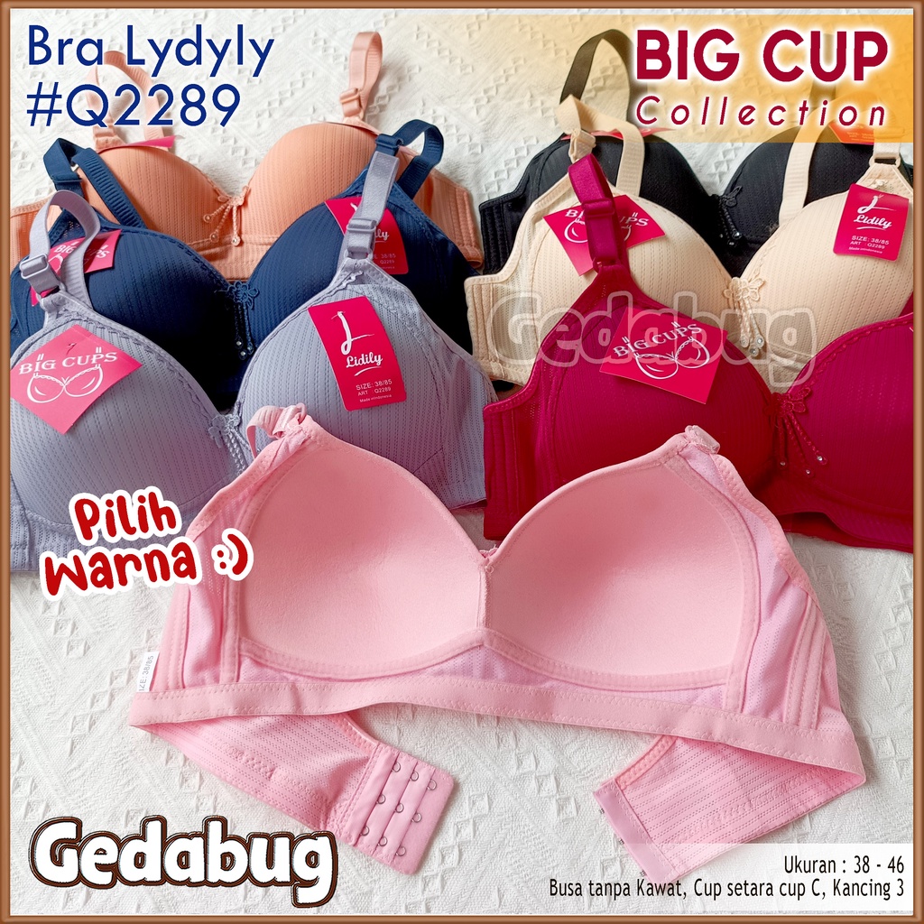 Bra Lydyly Q2289 Big Cup teksture Salur | BH Busa tanpa Kawat Cup setara Cup C Kait 3 | Gedabug