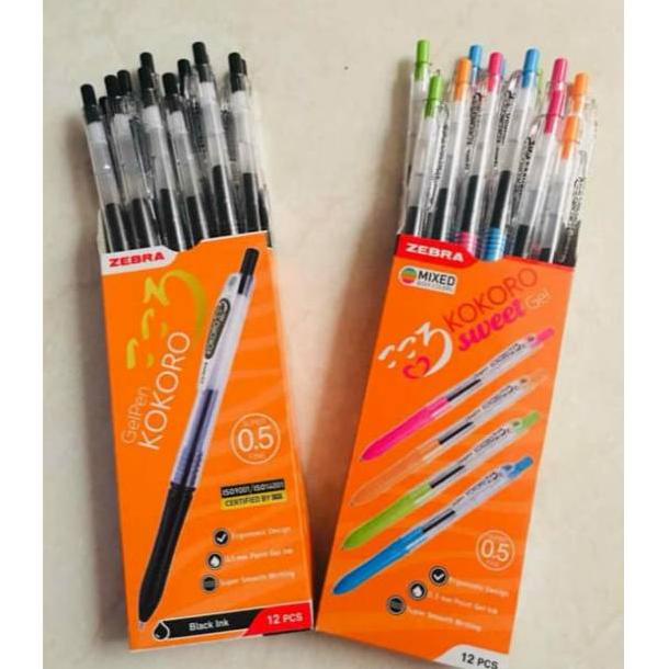 

BISA COD Bolpen /pulpen gel zebra kokoro sweet n black per pak 12 pc