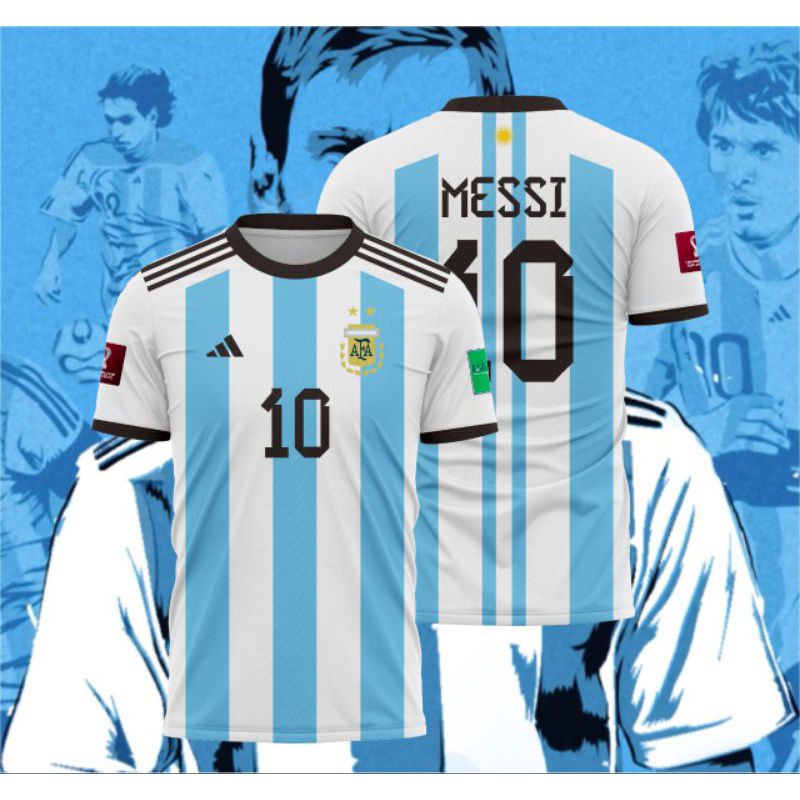 JERSEY ARGENTINA HOME PIALA DUNIA 2022 FULL PATCH (bintang 3), FULL PRINTING, FREE NAME SET