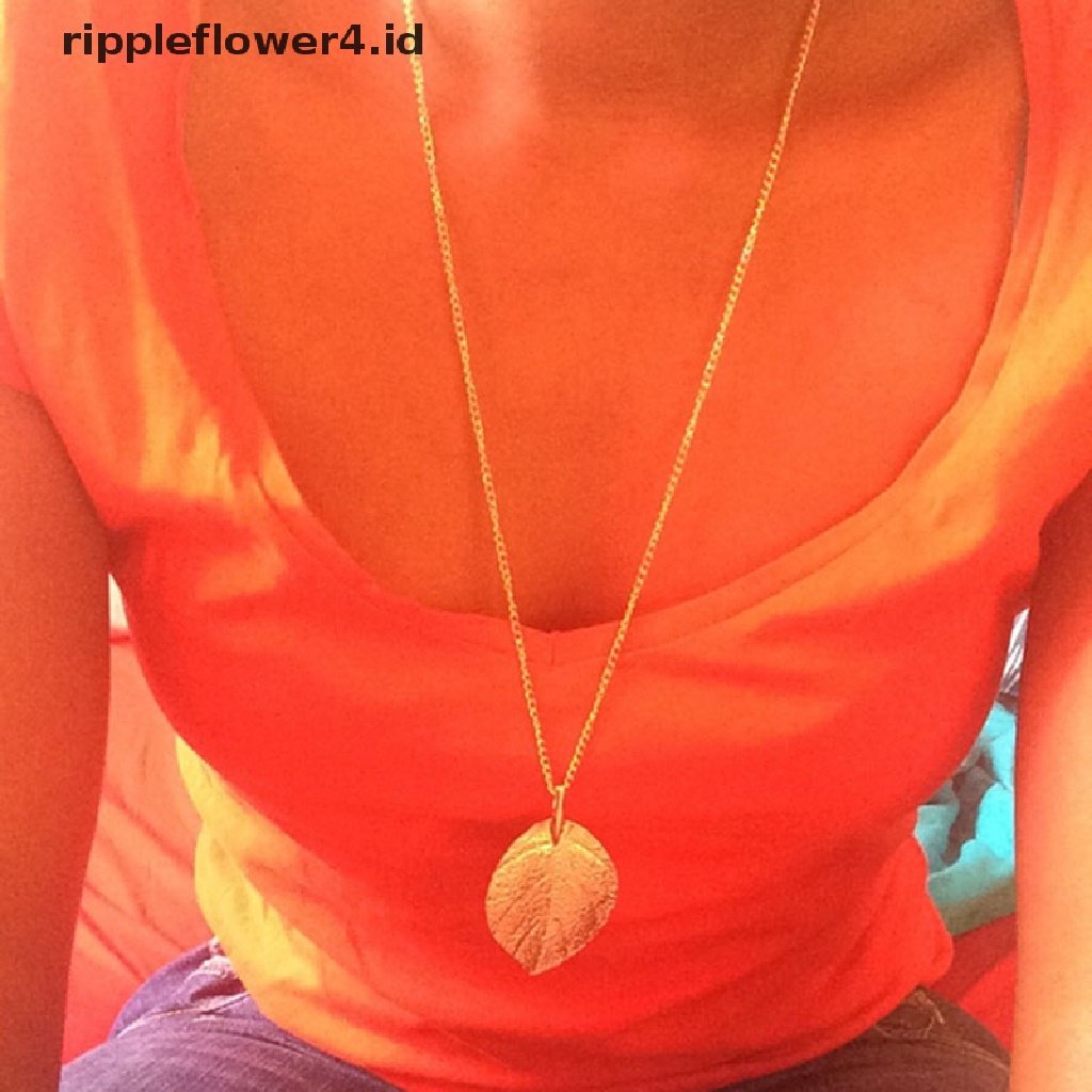 {rippleflower4.id} Charm Anggun Mengkilap Daun Emas Indah Liontin Kalung Rantai Sweater Panjang~