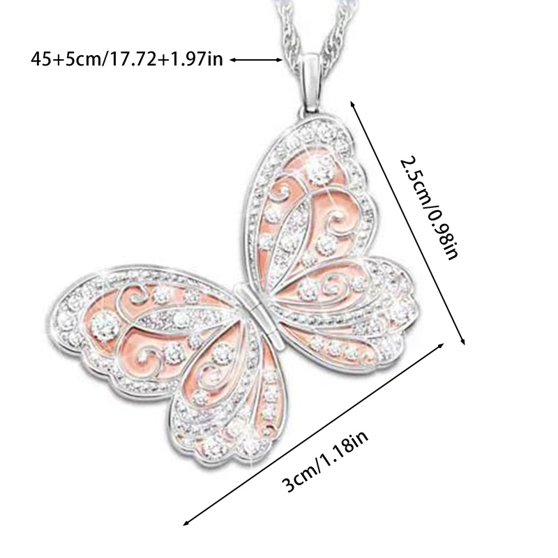 Ins Hot Sale New Arrive Zirconia Butterfly Kalung Pesona Bling CZ Rose Gold Butterfly Perhiasan Liontin Bijoux Untuk Wanita