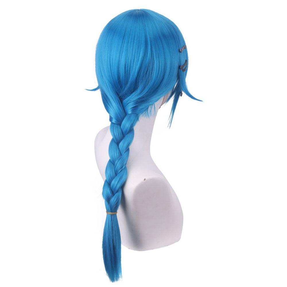 Anime Young Jinx Powder Wig LOL Arcane Headwear for Women Cosplay Synthetic Blue Hair