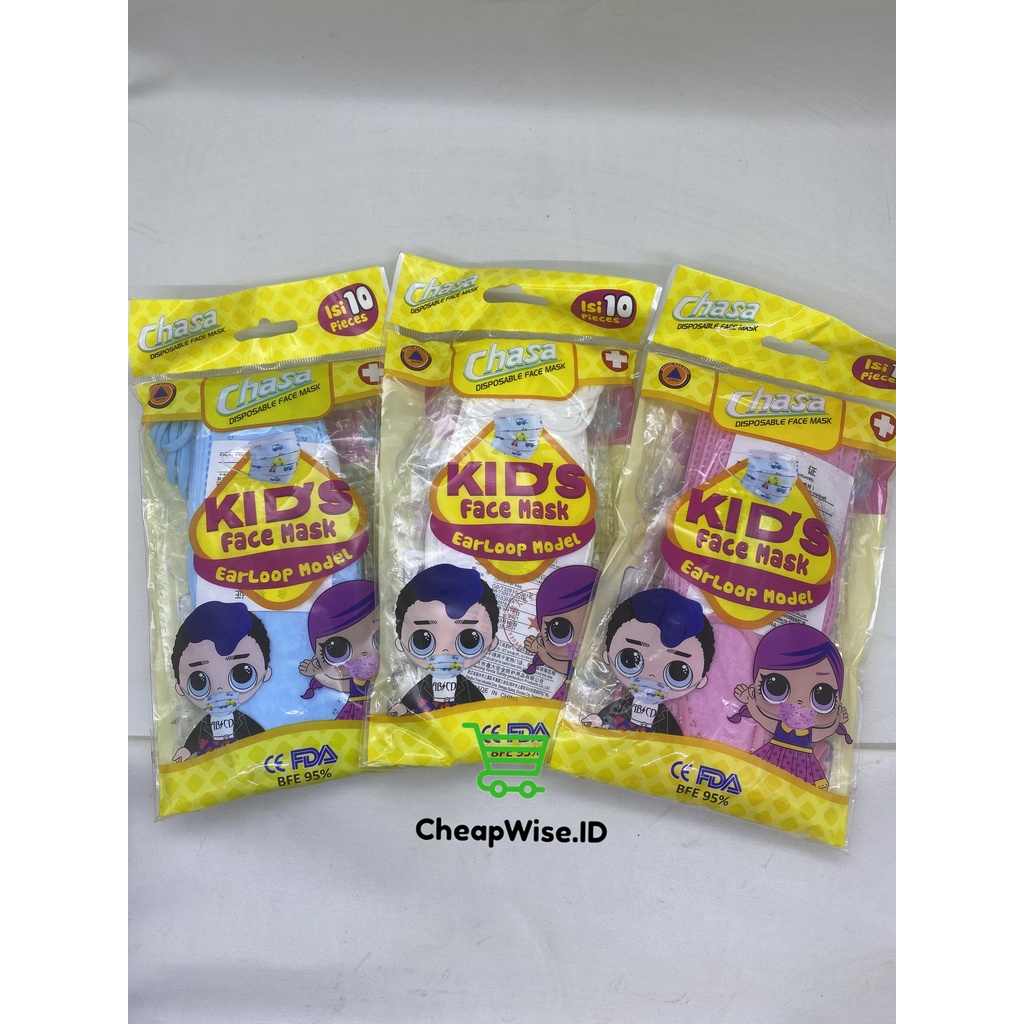 Masker Anak Sekolah Chasa KF94 isi 10 PCS Earloop Kids Mask