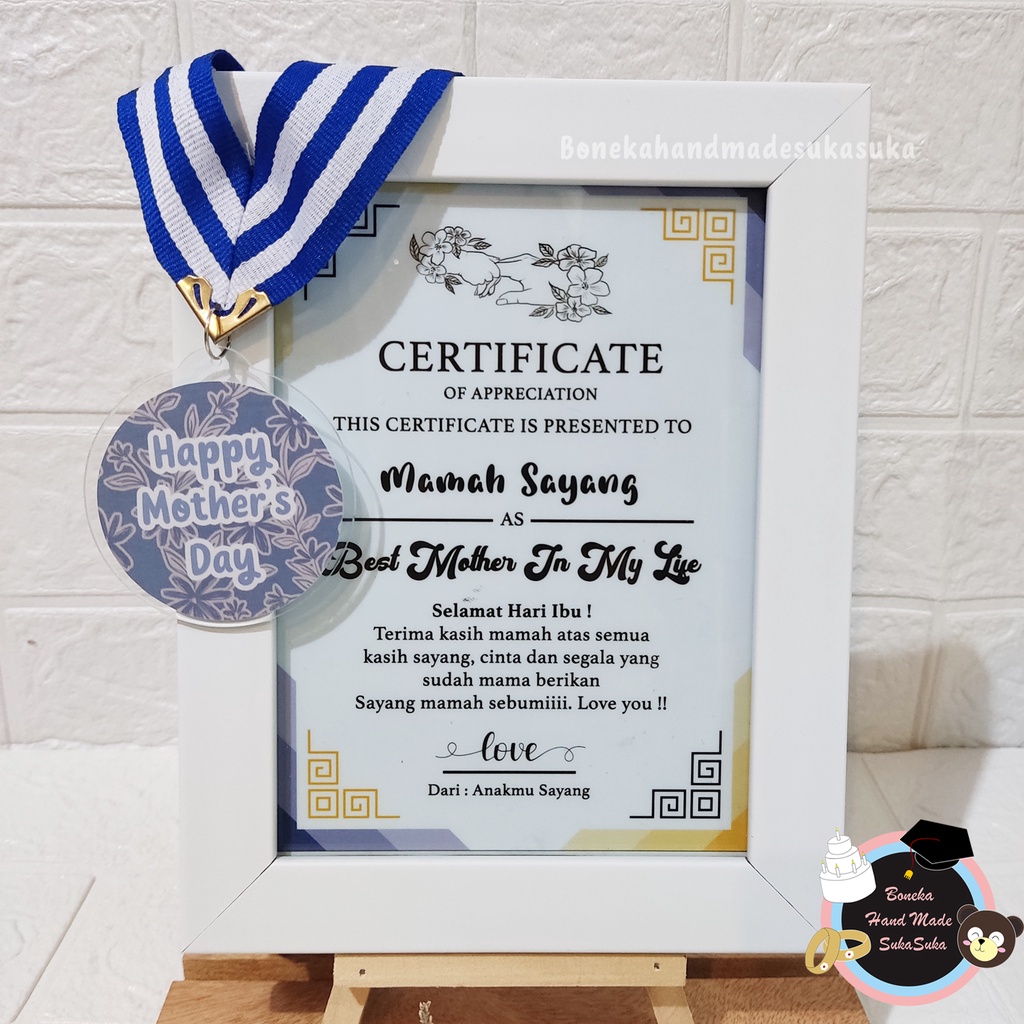 Sertifikat Medali Custom Gift Box Hadiah Hari Ibu Special Bisa COD Proses Satu Hari Jadi Kado Ulang 
