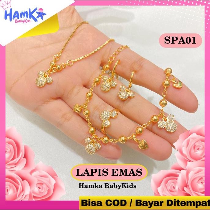 Satu Set Perhiasan Anak Perempuan Xuping Asli Lapis Emas Kalung Gelang