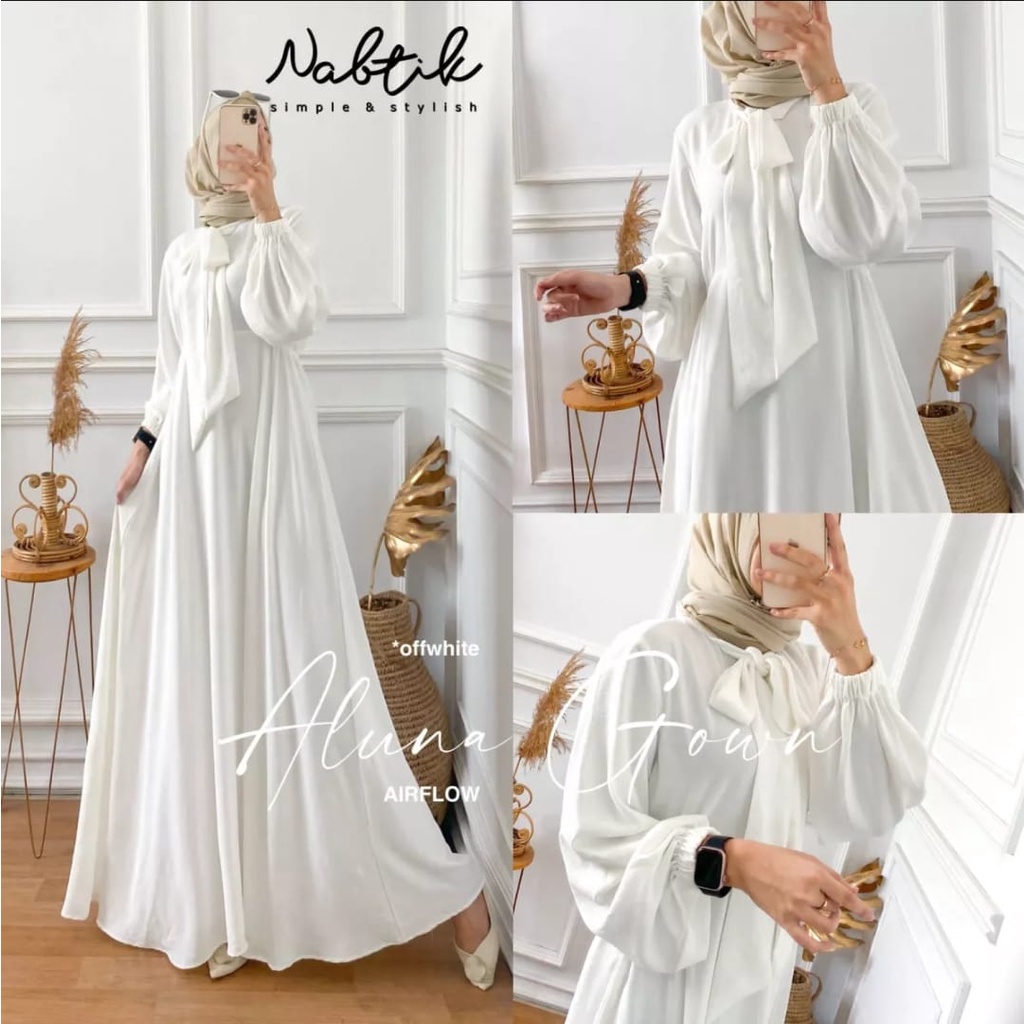 Gamis tebaru,gamis crinkle airflow,gamis aluna gown by nabtik,gamis viral ,gamis kekinian,gamis leba