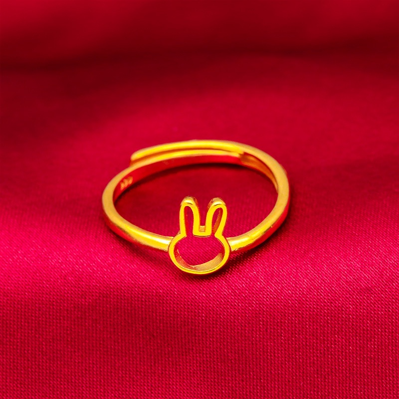 Goldkingdom Perhiasan Fashion Emas Asli Kadar 375 Bangkok Aksesoris Ready Stock Wanita Cincin Yang Dapat Disesuaikan Emas Frosted Bunny Cute Ring