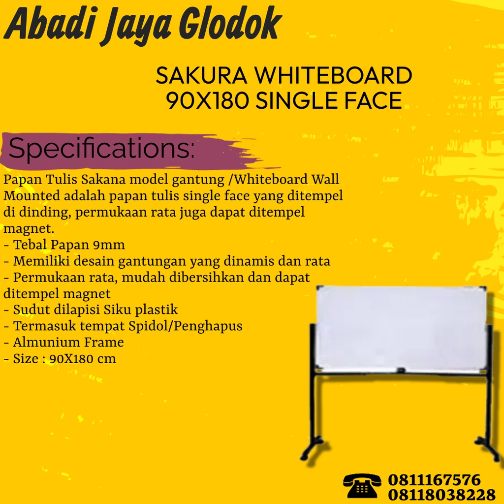 

SAKURA WHITEBOARD 90X180 STANDING DOUBLE FACE