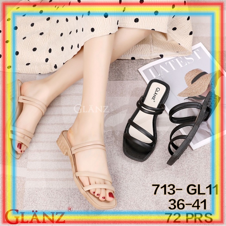 713GL11 Sandal Sepatu Wedges Wanita Ban 2 Glanzton Sandal Selop Cewek Jelly Karet Wonderly