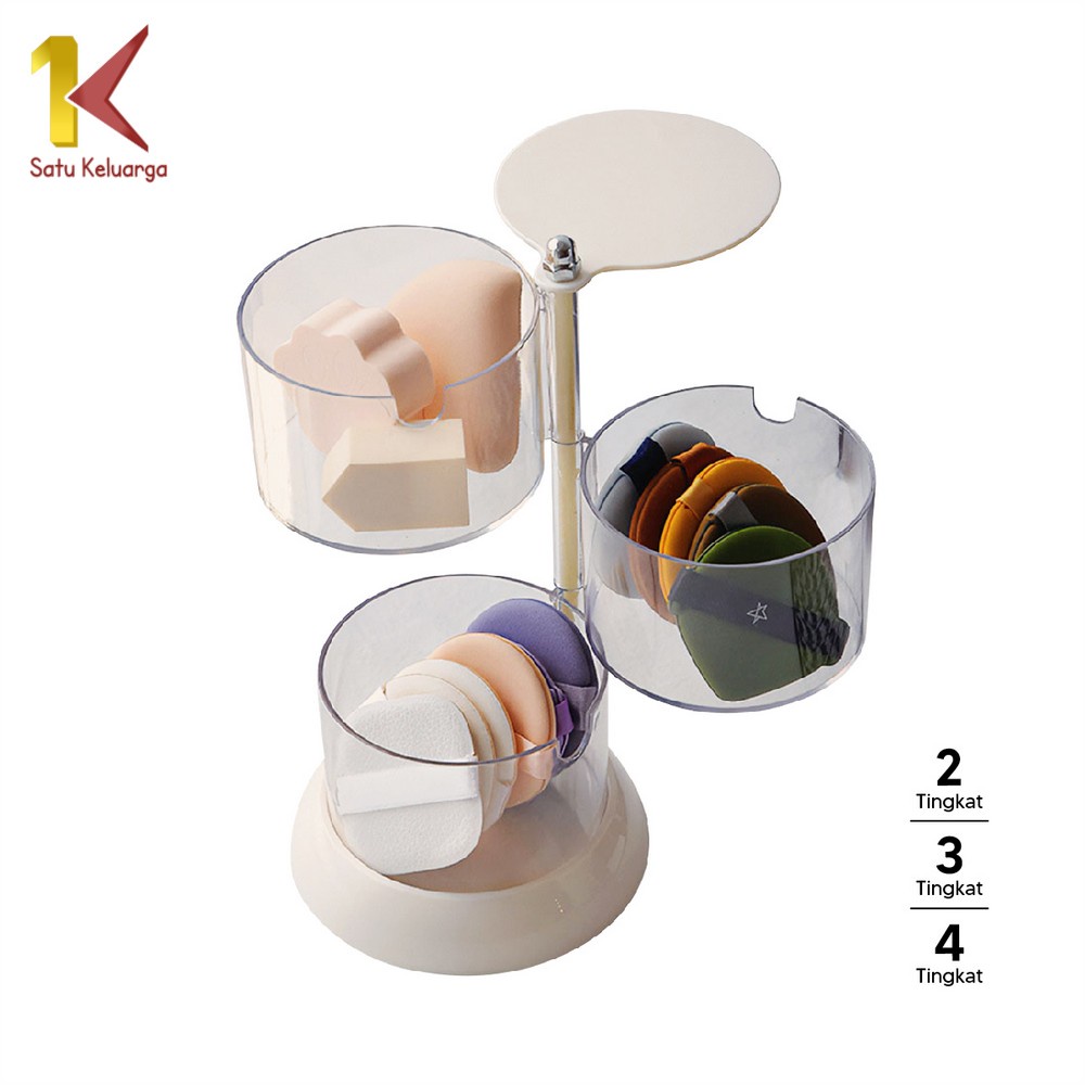 Satu Keluarga Kotak Penyimpanan Spon Puff Kapas Bentuk Bulat Transparan Anti Debu K137 Rak Perhiasan