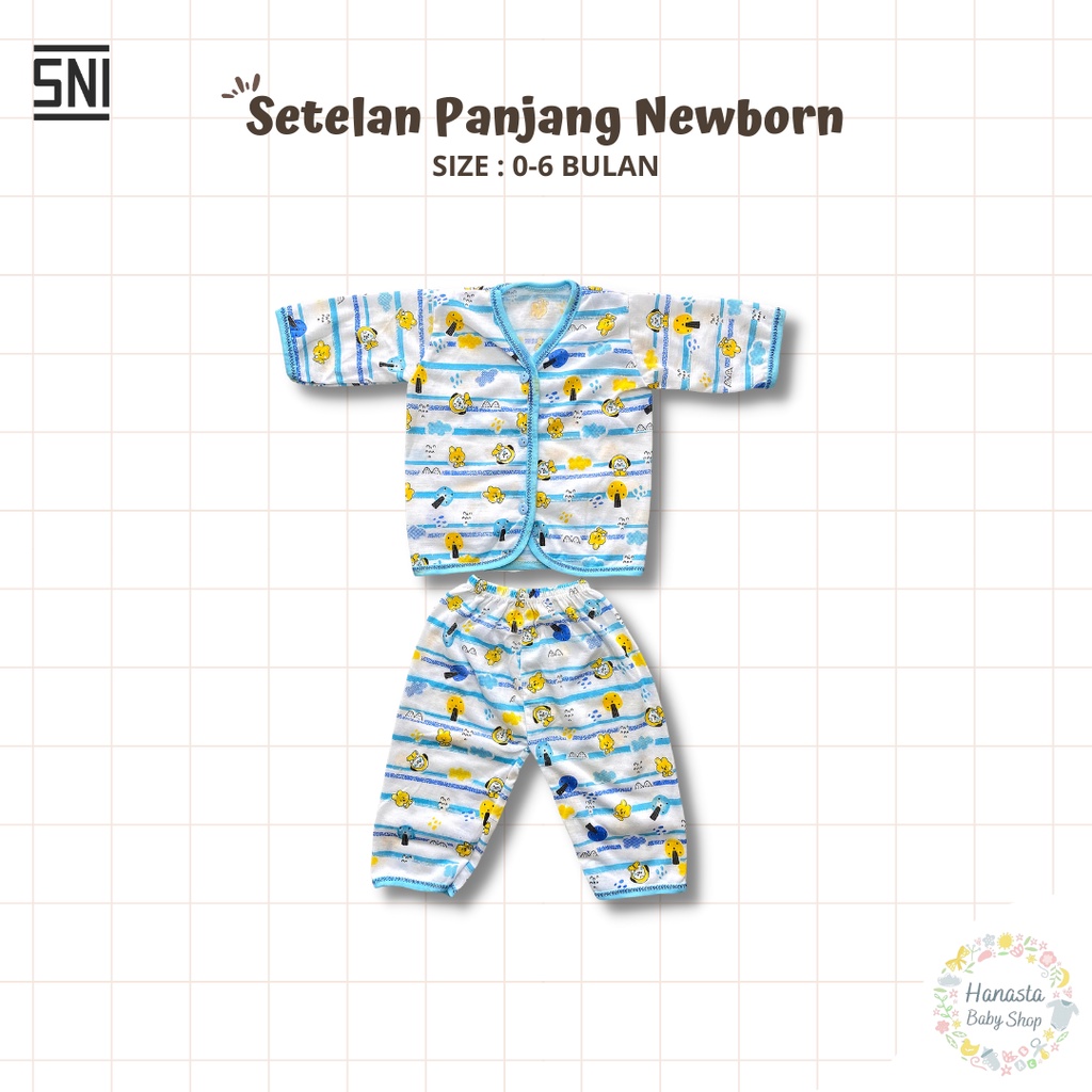 Baju Bayi Newborn Setelan Panjang Katun Garis Boneka 0-6 Bulan