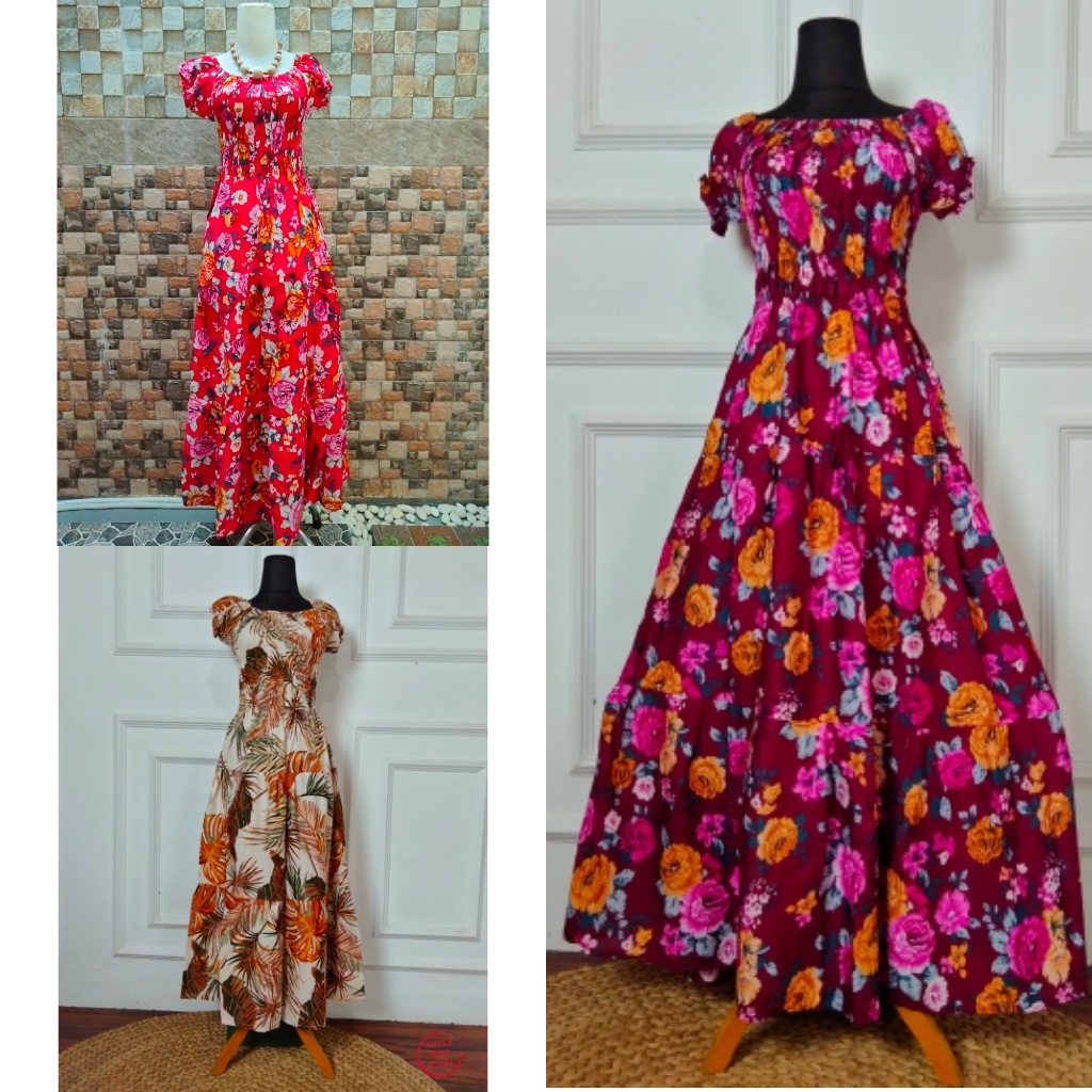 Dress canda bali murah, pilih motif geser, long dress pakaian wanita casual dress jumbo rayon super 