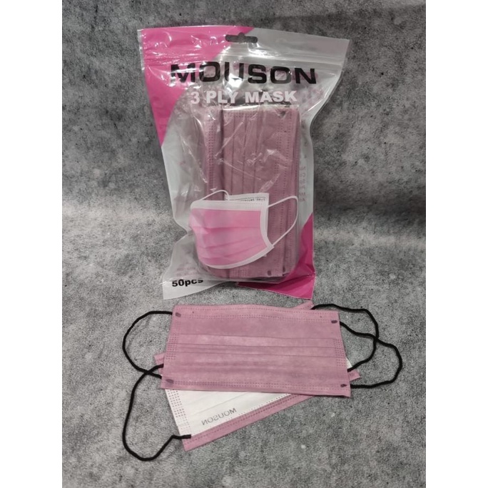 MASKER MOUSON 3PLY WARNA PINK LADY ISI 50PCS - MOUSON POUCH t-fadhilrayhan Murah