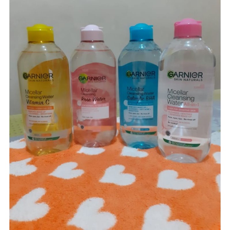 Garnier Micellar Water Pink Biru Clean &amp; Glow Skin Care - 400 ml (Pembersih Wajah Untuk Kulit Glowing) micellar Garnier 400ml micellar Garnier pink micellar Garnier biru micellar water cleansing oil garnier micellar water rose Garnier salicylic BHA*UOI