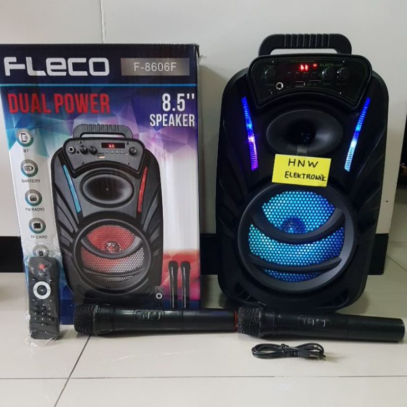 speaker portable karaoke bonus 2 mic wireless Fleco 8606 F 8606F 8.5 inch 8,5 in