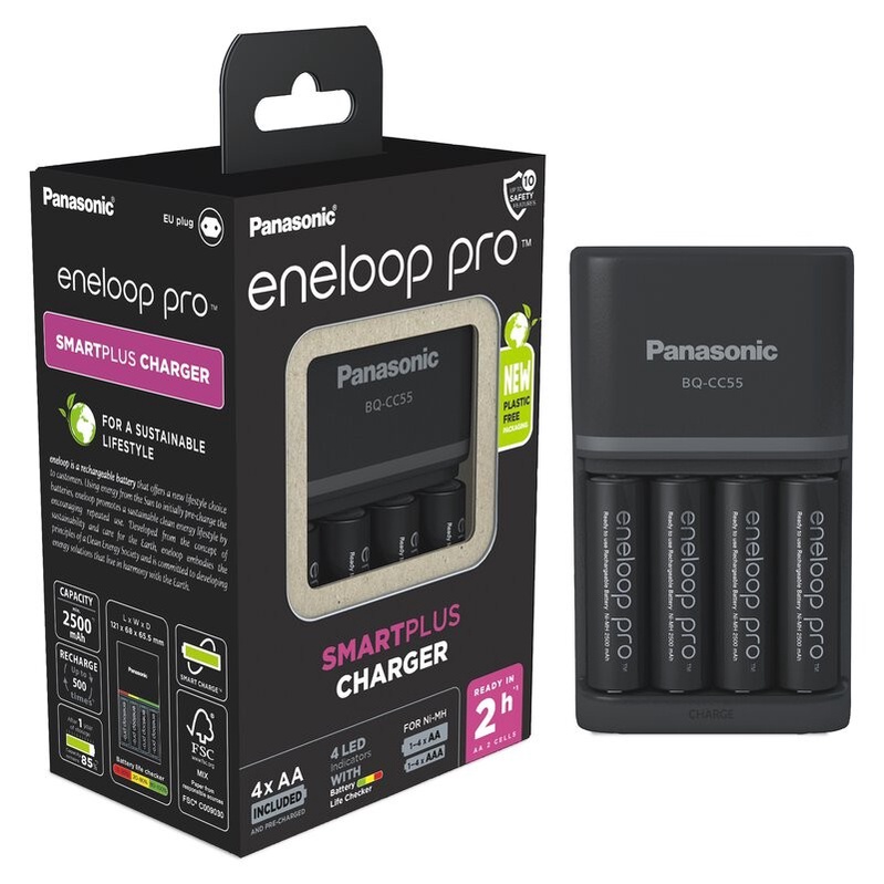 Panasonic Smart &amp; Quick Charger Eneloop Pro 2 hrs 4 Battery Premium New Original