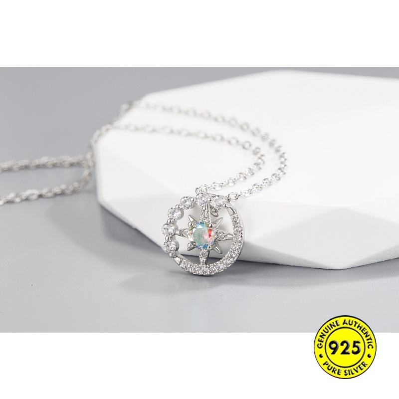 Kalung S925 Perak Delapan Berujung Bintang Moonstone U1505