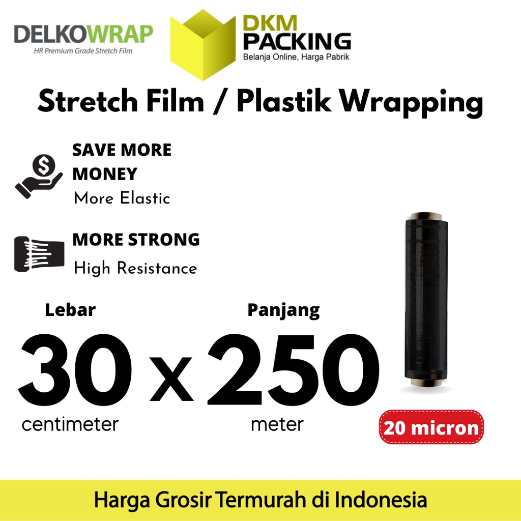 

Plastik Wraping Stretch Film 30cm x 250m DELKOWRAP HITAM WRAPPING TEBAL PREMIUM TERMURAH / SATUAN